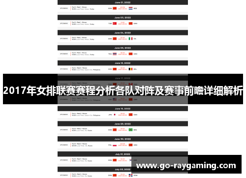 2017年女排联赛赛程分析各队对阵及赛事前瞻详细解析