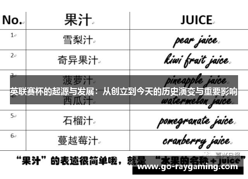 英联赛杯的起源与发展:从创立到今天的历史演变与重要影响 英联赛杯的起源与发展:从创立到今天的历史演变与重要影响